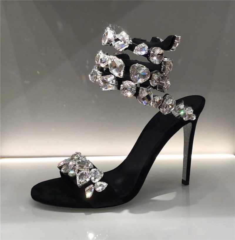 Rhinestone Sandal Women - Gem Snake Wrap Stiletto Sandals Woman