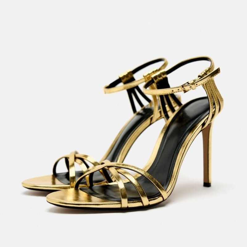 Gold Chain Sandal - Fashionable Minimalist Gold Silver Hollow Out