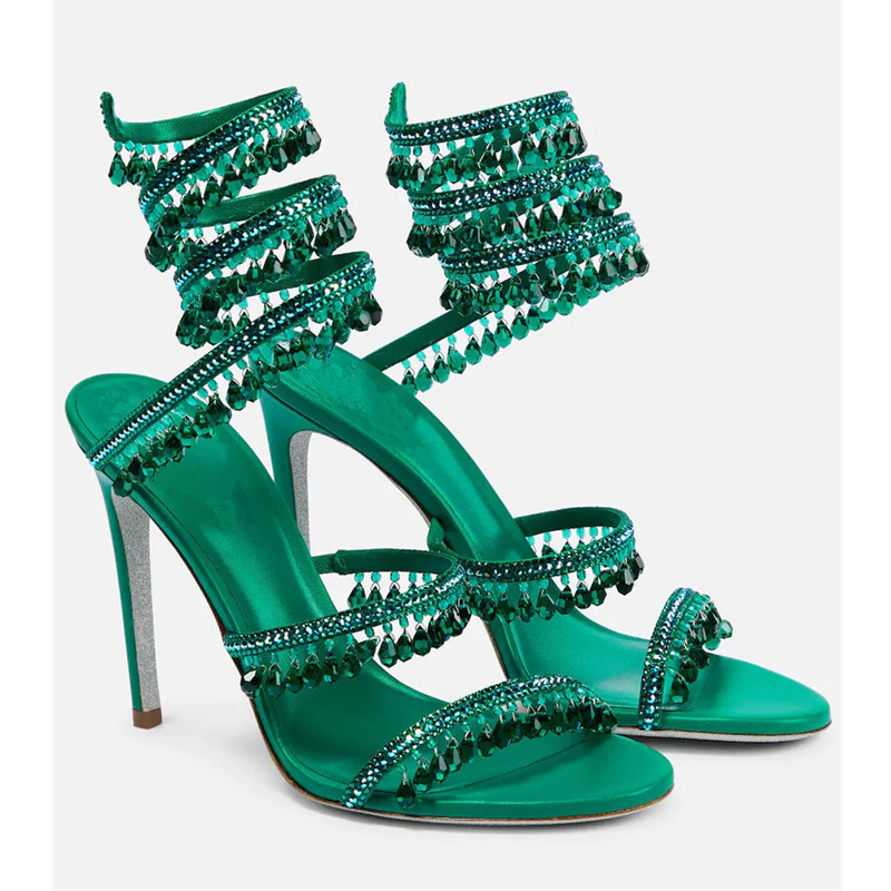 Sexy Green Crystal Fringe Stil - Rhinestone Sandal Women ulasan dan harga