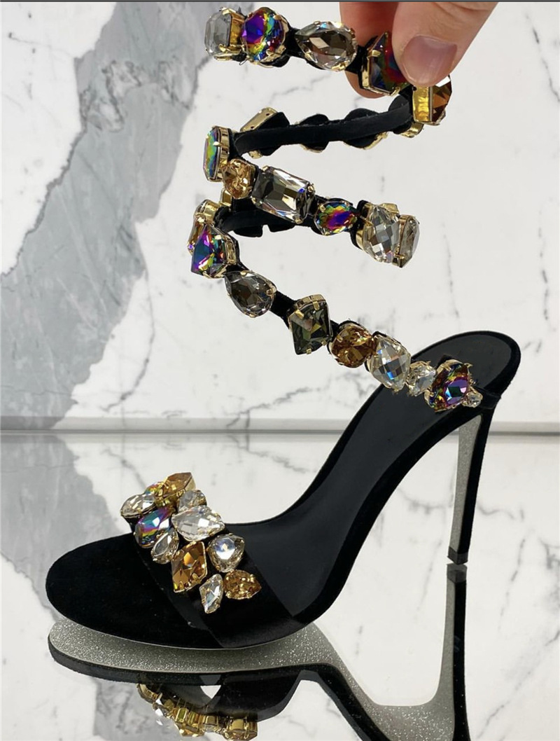 Gem Snake Wrap Stiletto Sandal - Rhinestone Sandal Women ulasan dan harga