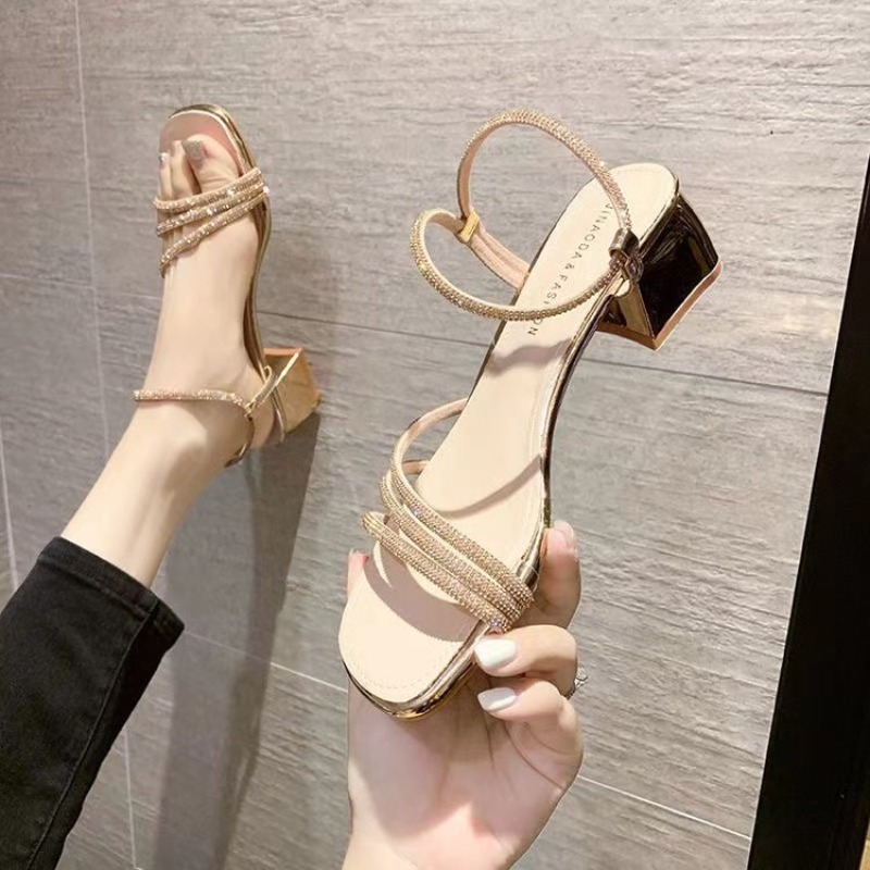 Fairy Style Rhinestone Thick H - Rhinestone Sandal Women ulasan dan harga